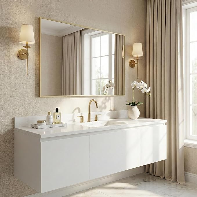 30"x48" Gold Bathroom Mirror, Metal Framed Vanity Mirror for Wall, Large 48"x30" Horizontal Mirror Over Sink, Modern Luxe Decor, Flush Mount