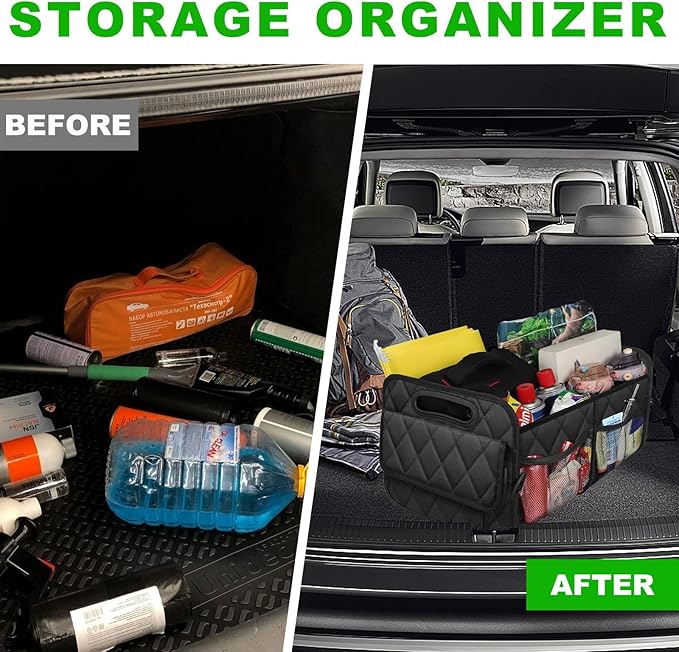 Car Trunk Organizer, Multi-Compartment Auto Trunk Storing Bag with Pockets, Collapsible Organizer and Storage for Sedans, SUVs, Trucks, Universal Interior Car Accessories (White)
