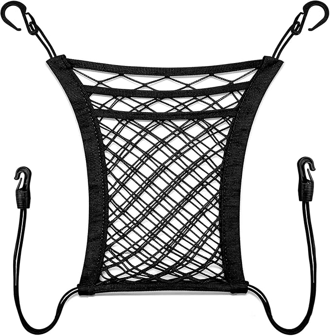 3-Layer Car Organizer with 2pockets-Black Mesh Car Seat,dog pets and baby Net Barrier,Purse Holder| Tissue Holder |Storage Bag for Car