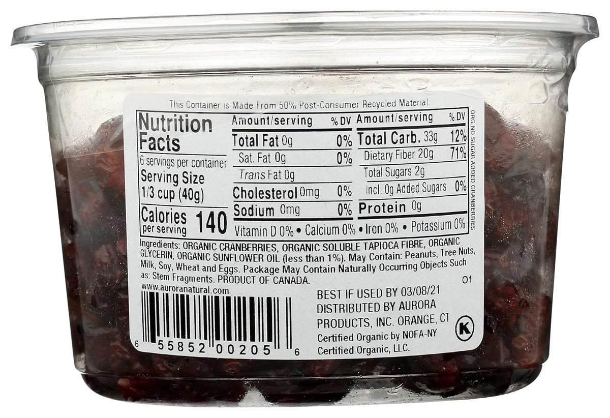 Aurora Products Organic Dried Cranberries, 9 OZ
