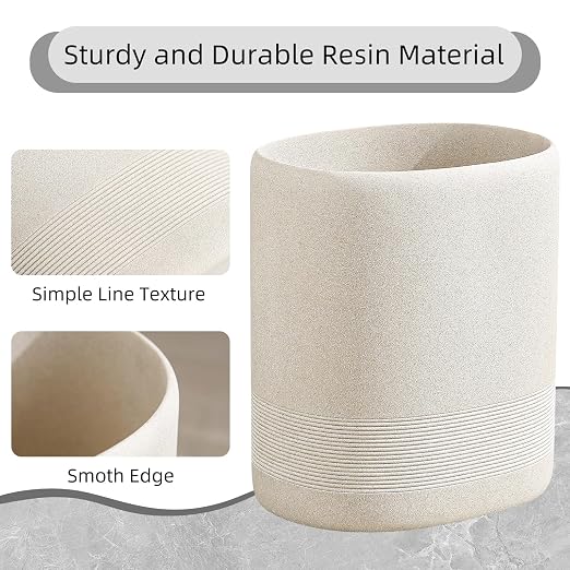 Trash Can, 1.6 Gallon Small Bathroom Trash Can, Simple Oval Stone Look Garbage Bin, Decorative Waste Basket for Kitchen Office, Home Decor, Bedroom, Living Room (Beige)