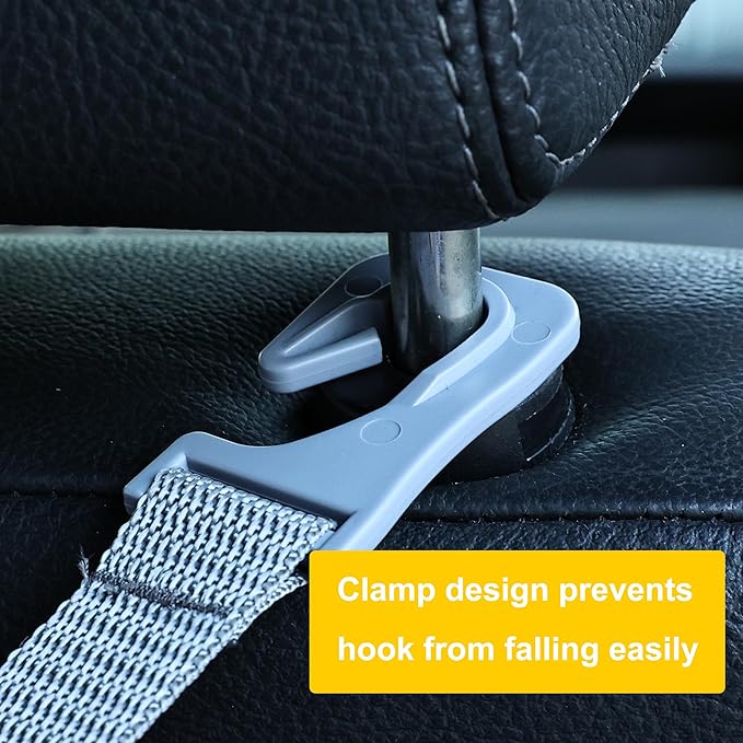 Amooca Headrest Hooks for Car Adjustable 4 Pack Vehicle Seat Back Organizer Storage Hanger Holder for Purse Bags Universal Fit Gray