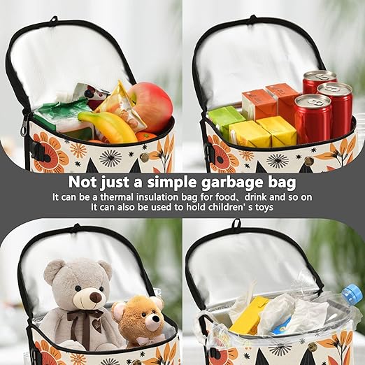 MNSRUU Car Trash Can with Lid, Black Cat Flowers Car Trash Bag Hanging Organizers and Storage for Front Back Seat, Leak-Proof Trash Bin