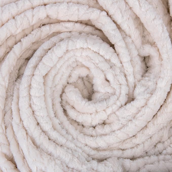 Waffle Knit Textured Throw Blanket Soft for Couch, Sofa, Twin Bed, Kids, Adults, 50” x 60” Chenille Knit Blanket, Boho Throw Blanket for Home Decor 250 GSM (Creamy White)