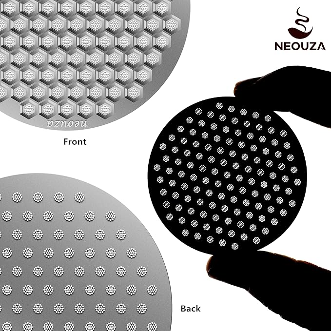 NEOUZA V4 Espresso Puck Screen 0.8mm Thickness Honeycomb Mesh Double Layer Black Protective Coating for Coffee Portafilter Basket (2, Silver, 53mm)