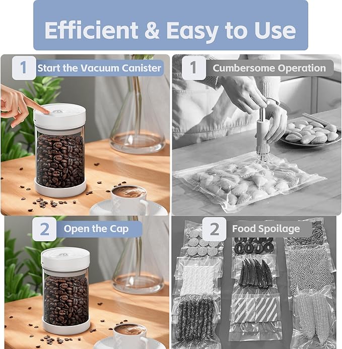 Vacuum Coffee Canister, 1.1L/16oz Vacuum Coffee Containers, Airtight Coffee Bean Storage Canister, Glass Storage Jars for Beans & Food