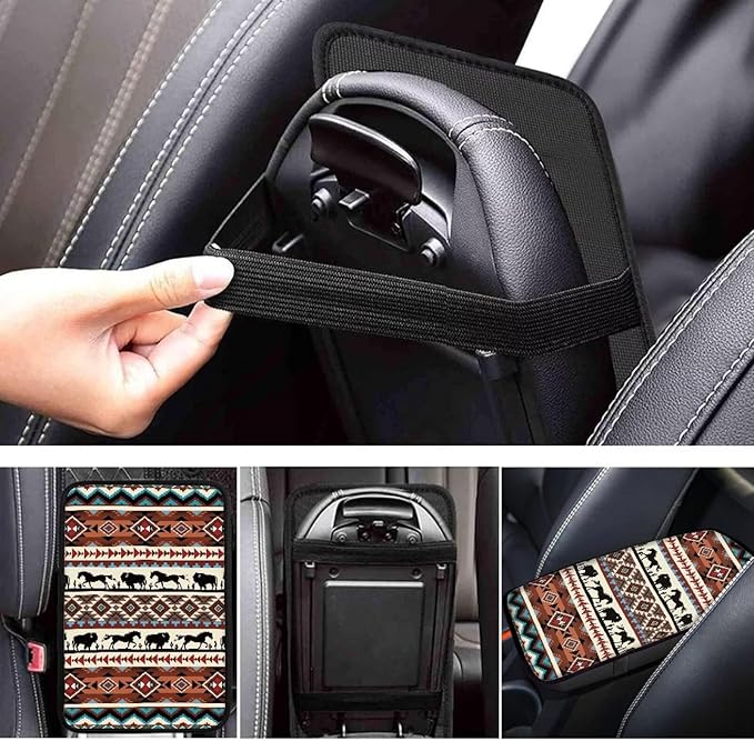 Horeset Aztec African Tribal Auto Console Covers Non-Slip Arm Rest Protector Universal Fit Car Accessories Easy to Install