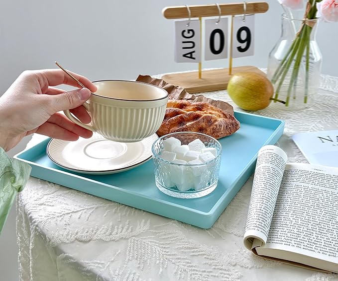 Blue Square Tray 11 Inch - 3 Pack Organizer Tray for Bathroom Vanity, Dresser, Coffee Table, Nightstand | Decorative Catch-All Tray for Makeup, Jewelry, Remote Controls & Essentials