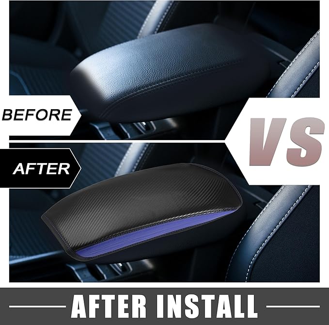 Center Console Cover Pad Waterproof Car Armrest Cover Protector for Mitsubishi Outlander 2022 2023 Faux Leather Carbon Fiber Pattern Black Blue