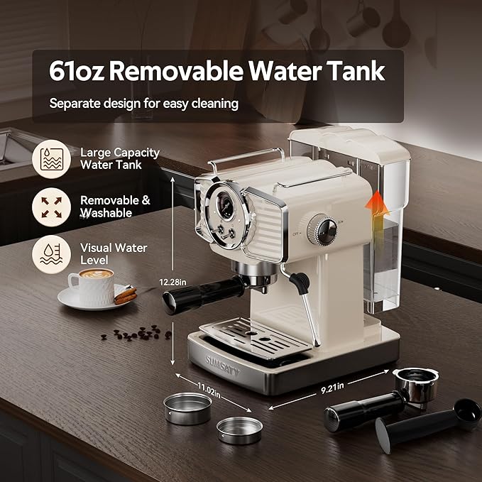 Espresso Machine 20 Bar, Professional Espresso Maker with Milk Frother Steamer Wand, Retro Coffee Maker Cappuccino & Latte Machine for Home, 1.8L Removable Water Tank, Off-white