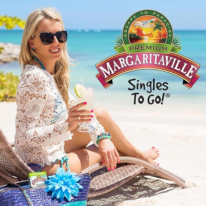 SINGLES TO GO! Margaritaville Variety One Box of Each Flavor, Pina Colada, Strawberry Daiquiri, Margarita and Caribbean Fruit Punch - Powdered Drink Mix (Pack of 4)