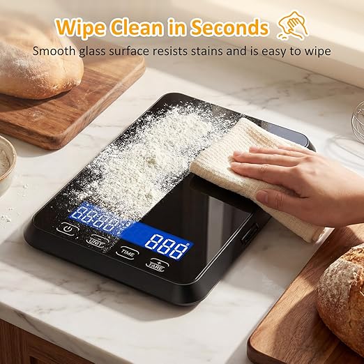 Food Scale, 33 lb / 0.1 oz High Precision Kitchen Scale for Sourdough Bread, Built-in 7 Units, Timing & Tare Function, Rechargeable Digital Kitchen Scale for Food, Baking, Cooking