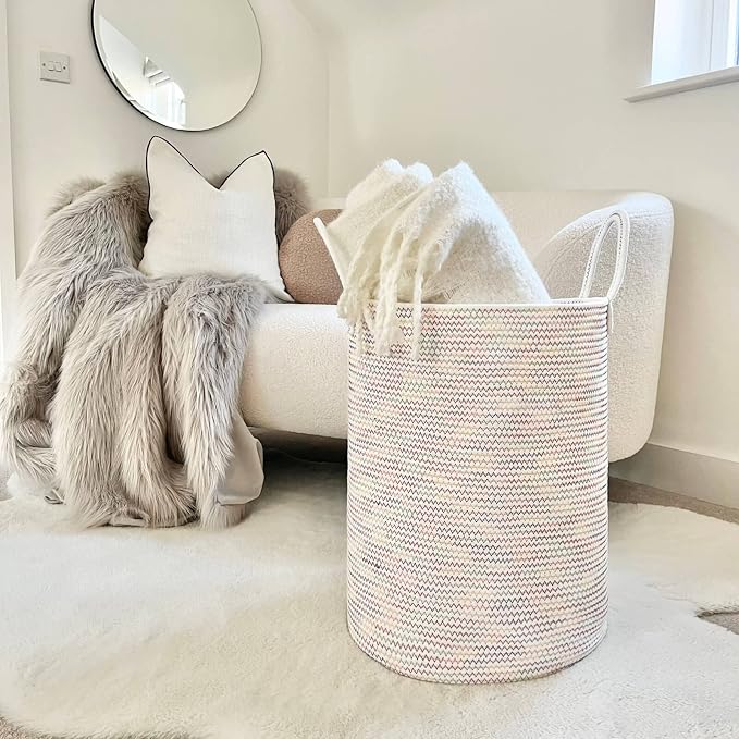 Goodpick Rainbow Rope Storage Basket for Kids 15 x 20 inches, Tall Baby Laundry Basket for Living Room Bedroom, Nursery Storage Basket for Toy Blankets Toy bin, 58L