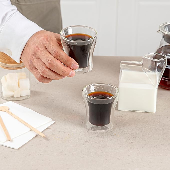 Restaurantware Espresso Shot Glasses 12 Case 3.38 Ounce Double Wall Insulated Borosilicate Glass Clear For Hot And Cold Beverages