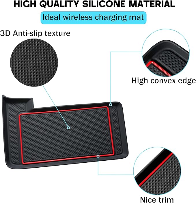 Wireless Charging Mat for 2025 2026 Toyota Camry Accessories Silicone Protective Pad Anti-Slip Center Console Phone Charger Pad Liners Anti-Scratch Heat Insulation Interior Decoration, Red