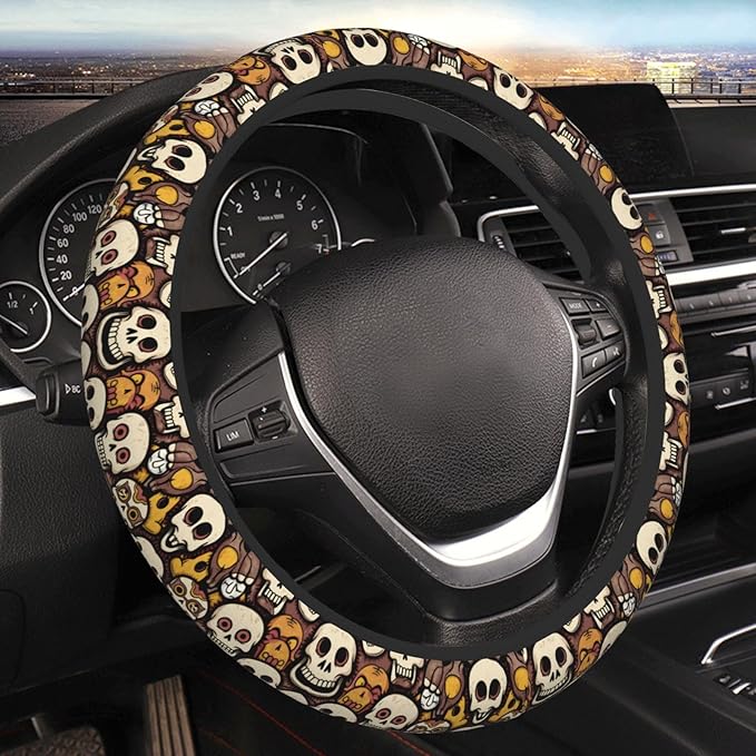 Halloween Skull Car Steering Wheel Cover, 15 Inch Steering Wheel Cover Stylish Decor for Most Cars