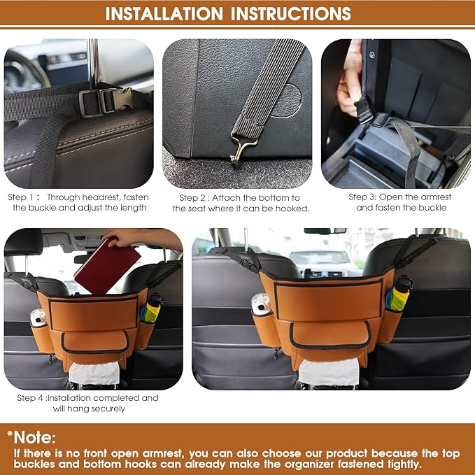 Car Purse Holder Between Seats, Car Seat Purse Handbag Holder, Automotive Consoles Organizers Storage Barrier Car Interior Accessories, Leather Large Capacity (Brown)