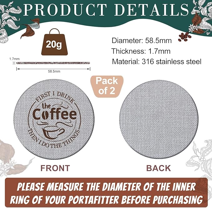 Yaomiao 2 Pieces 58.5mm Espresso Puck Screen, 1.7mm Thickness 150 Micrometre Reusable Barista Espresso Screen Stainless Steel Coffee Filter Mesh Plate for Bottomless Portafilter Filter Basket