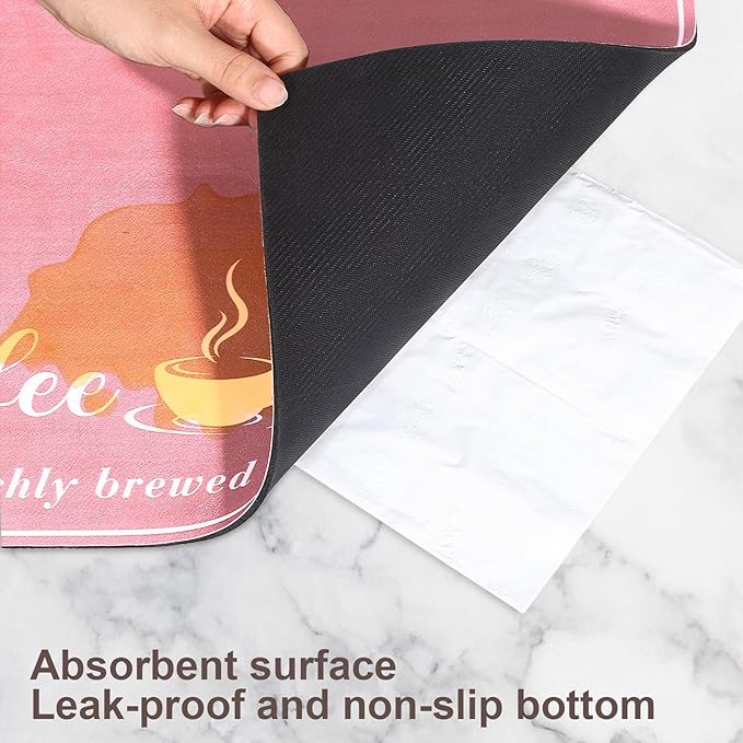 Absorbent Coffee Mat, Fashion Dish Drying Mat for Kitchen Counter Coffee Bar Accessories Espresso Machine Dish Rack 16" x 24" Pink