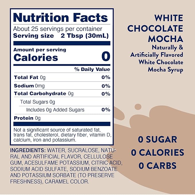 Jordan's Skinny Mixes Syrups Sugar Free Coffee Syrup, White Chocolate Mocha Flavor Mix, Zero Calorie Flavoring for Chai Latte, Protein Shake, Cocktail & More, Gluten Free, Keto Friendly, 25.4 Fl Oz, 1 Pack