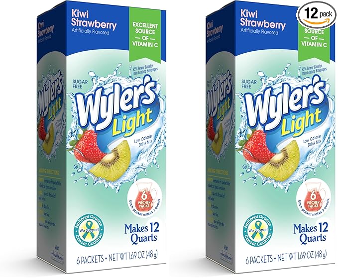 Wyler's Light Pitcher Packs, Water Drink Mix,Kiwi Strawberry,6 Pitcher Packets (Pack of 2)