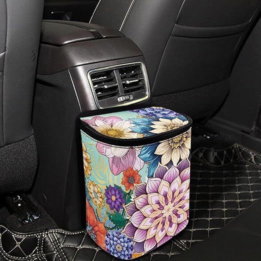 Bright Blossom Flower Car Trash Can Hanging Garbage Bags for Back Seat,Durable Large Capacity Automotive Garbage Bin Rubbish Storage Bag for Travel，Picnic