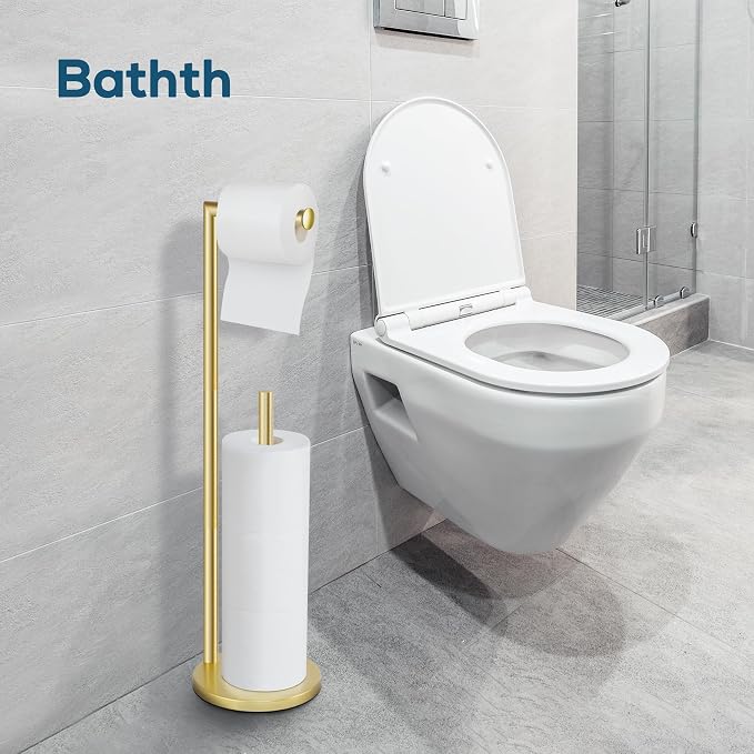 Toilet Paper Holder Stand,Toilet Paper Holder Free Standing,Gold Toilet Stand Holder for 4 Rolls,Toilet Paper Storage by Bathth
