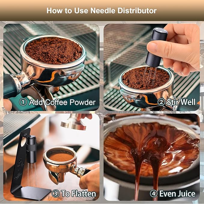 WDT Tool Espresso Distribution Tool, Coffee Distribution Tool with Magnetic Stand, Espresso Accessories with 6 Extra Φ0.25mm Stainless Steel Needles for Barista (Light Black, H：4.8 inches)