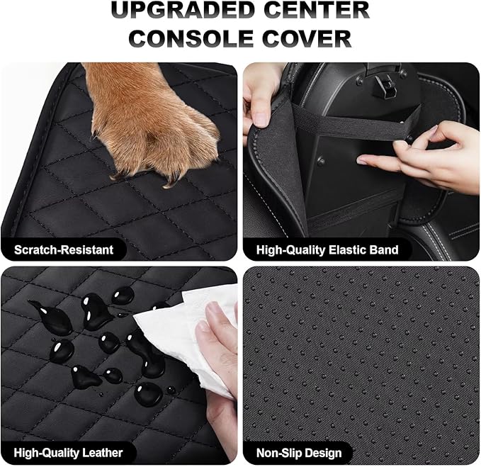 Upgraded Car Center Console Cover Fit for RAV4 Faux Leather Car Armrest Cover Cushion with 2 Storage Bags,Car Armrest Storage Box Interior Accessories(Black)