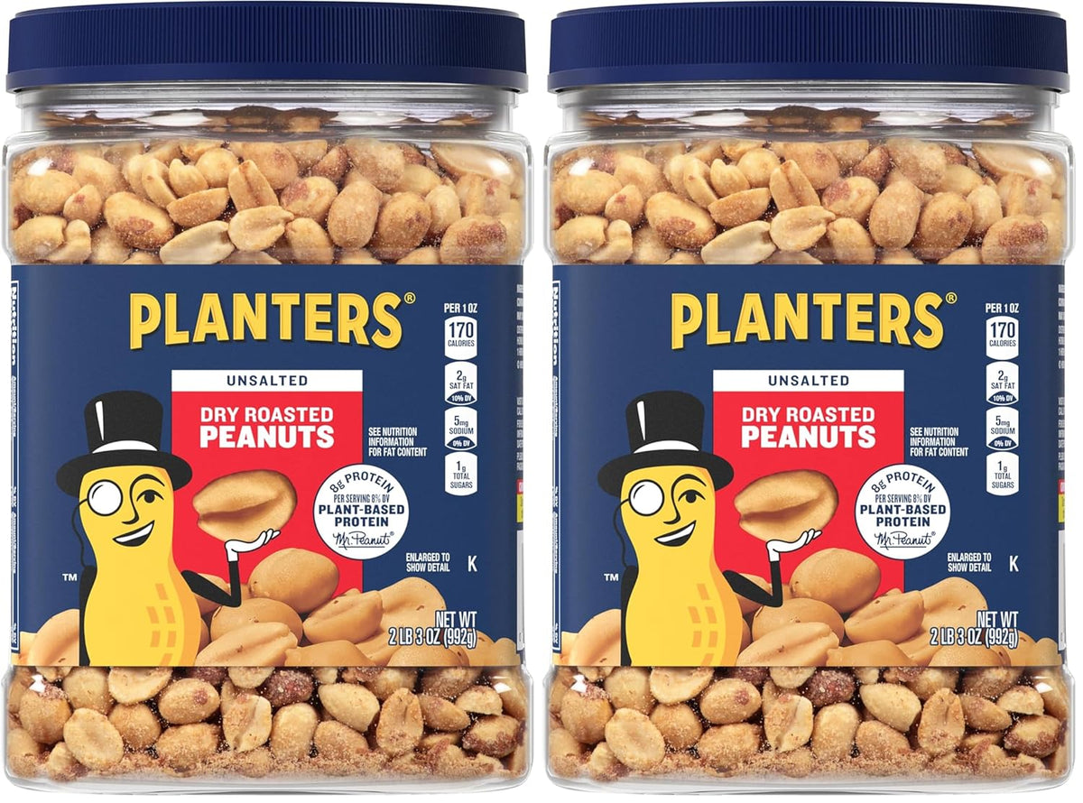 PLANTERS Salted Peanuts Cocktail, Party Snack, Plant-Based Protein, After School Snack, Roasted in Peanut Oil, Salted Nuts, Snacks for Adults, Bulk Nuts, Kosher, 2.19lb Jar