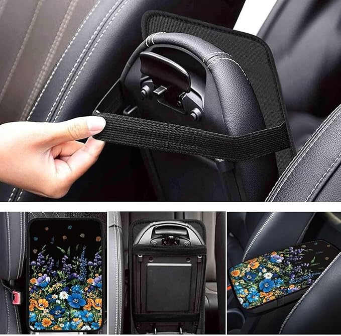 Wild Floral Car Armrest Cover Center Console Cover for Women, Cottagecore Theme Auto Accessories Interior Arm Rest Cover Pad
