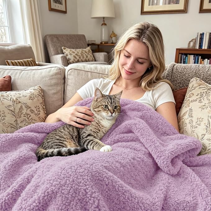 Exclusivo Mezcla Fleece Bed Blankets Queen Size, Ultra Soft, Lightweight and Fuzzy Light Purple Blanket for Women, Home Decor, 90x90 Inches