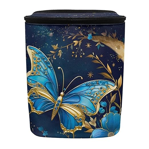 Moon Blue Butterfly Car Trash Can Organizer Accessory Leak Proof Large Capacity Car Garbage Bag with Lid,Hanging for Back/Front/Console，Butterfly Car Interior Accessory