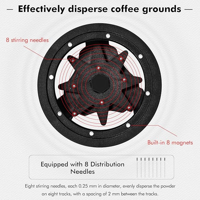 58mm Press & Spin WDT Tool, Espresso Stirrer with 8 Needles, Magnetic Base, Adjustable Depth, Compatible with E61, Breville 920XL, Gaggia, Rancilio, Barista Coffee Distribution Tool