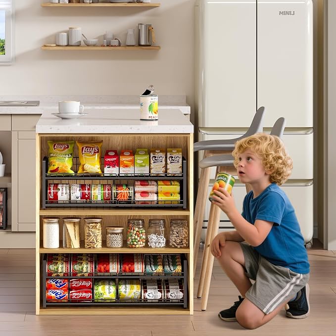 JKsmart 2-Tier Stackable Can Rack Organizer for Pantry Shelf, Extra-Long Can Holder for Kitchen Organization,Heavy Duty Can Dispenser for Canned Food Soup Goods up to 54 in Cabinet Storage, Black