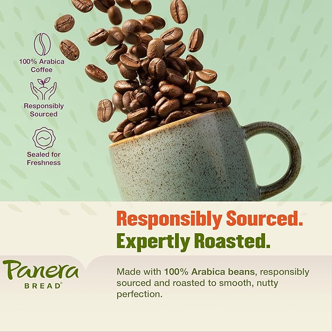 Panera Coffee Cinnamon Roll Ground Coffee, 100% Arabica Medium Roast, Bakery-Inspired Flavor, No Artificial Ingredients, 12oz Bag for Home Brewing