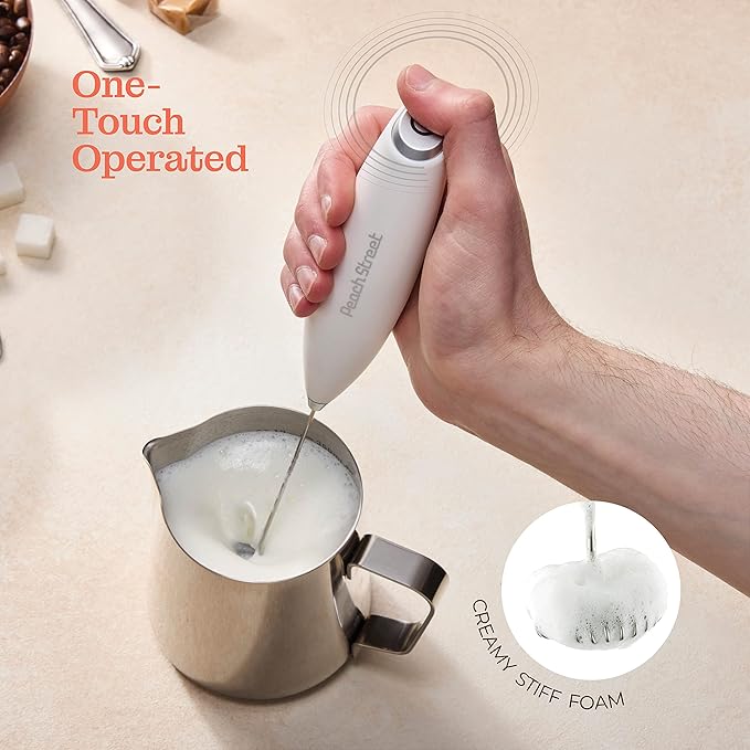 Powerful Handheld Milk Frother, Mini Milk Foamer, Battery Operated (Not included) Stainless Steel Drink Mixer for Coffee, Lattes, Cappuccino, Frappe, Matcha, Hot Chocolate.