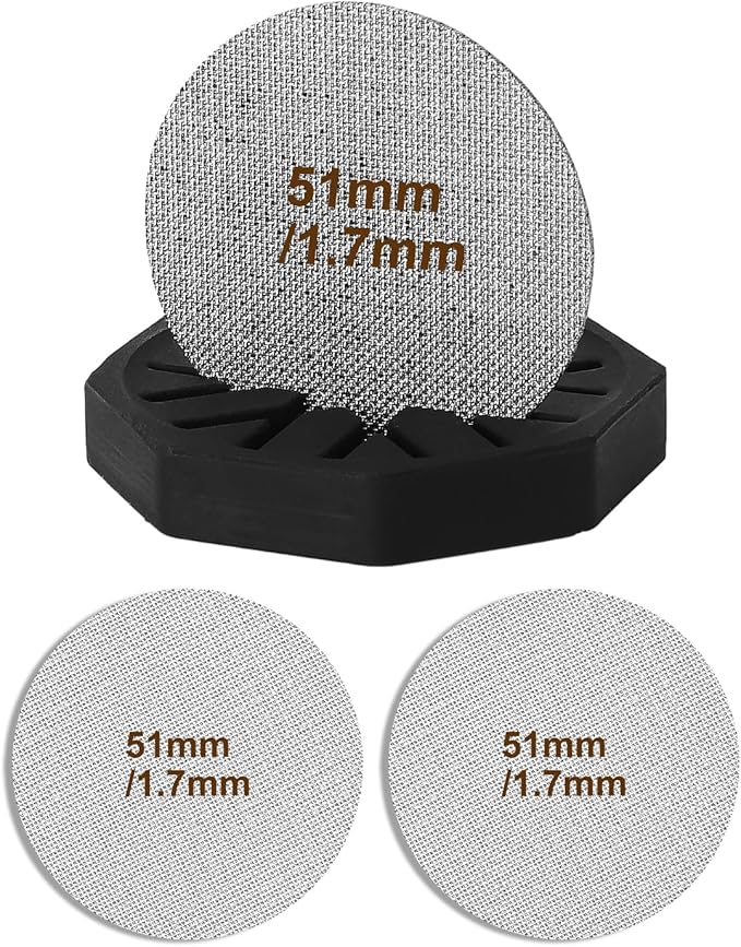 51mm Espresso screen & Food-Grade Silicone Puck Screen Holder, 316 Stainless Steel Puck Screen Kit - 1.7mm Thickness 150μm, 2pack