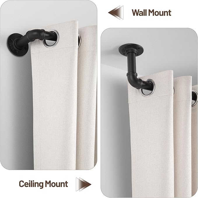 Zeerobee Curtain Rods for Windows 32 to 48, 1 Inch Industrial Wrap Around Black Curtain Rod, Indoor/Outdoor Room Divider Adjustable Drapery Pole, 32"-48"