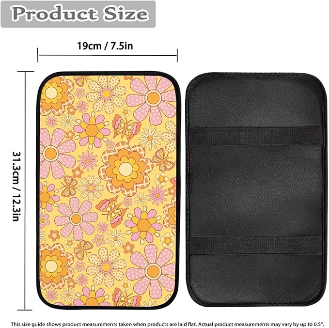 Hippie Flower Center Console Cover Protect from Pet Claws Universal Armrest Cover Pad Easy to Install 12.3 x 7.5 Inch Universal Car Interior Accessories Decoration