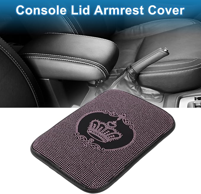 Car Armrest Cushion Pad Non-slip 12.20"x8.66" Suede Pink,Black Center Console Lid