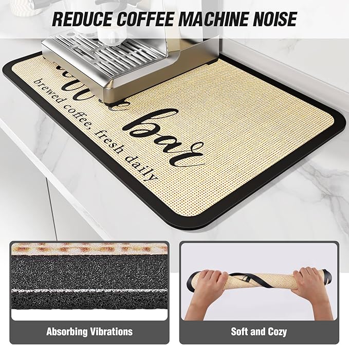 DK177 Coffee Mat - Dish Drying Mat for Kitchen Counter, Hide Stain, Absorbent with Waterproof Rubber Backing, Fit Kitchen Dish Rack Bar Accessories (Christmas Green, 31.5" x 17")