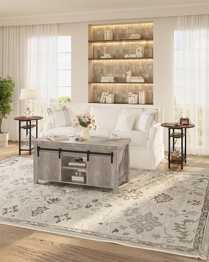 Folding Side Table, Side Table with Charging Station, 3-Tier Narrow End Table with Folding Top, Round Side Table for Small Spaces, for Living Room, Bedroom, Rustic Brown TBZ10UBF