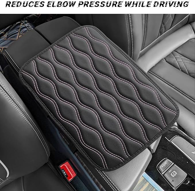 Car Center Console Pad, Waterproof PU Leather Auto Armrest Box Cover, Comfortable Vehicle Arm Rest Protector Cushion Pad for Car SUV, Universal Car Accessories (Black+Pink)