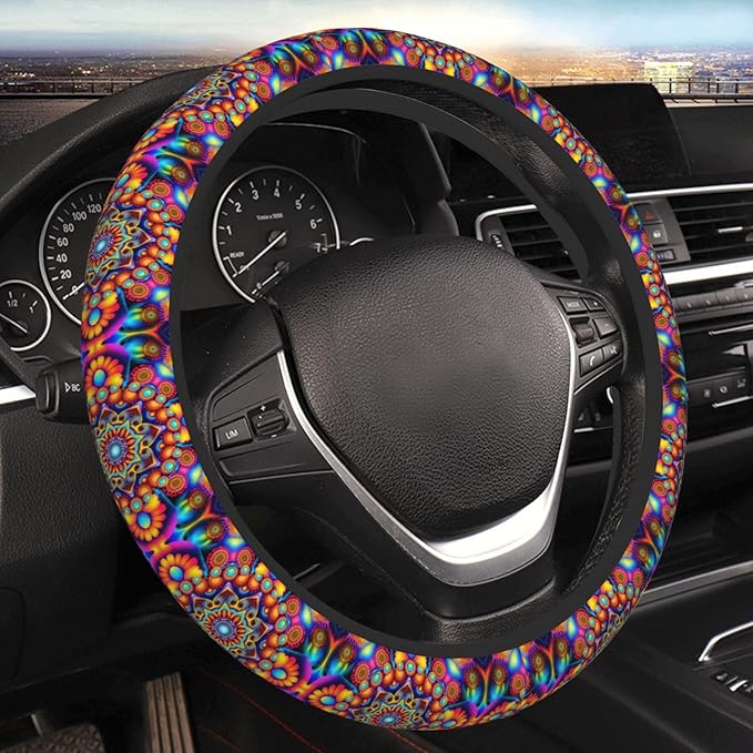 Psychedelic Pattern Universal Fit Steering Wheel Cover for Car, Truck, and SUV, Durable Steering Wheel Protection