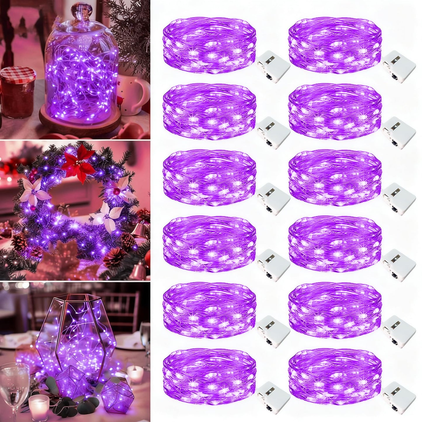 Fairdeer 12 Pack Fairy Lights - 7ft 20 LED Twinkle Lights, 3 Modes, Waterproof, Purple for Halloween & Christmas Decor