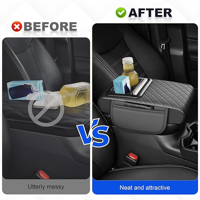 Upgraded Car Center Console Cover Fit for Subaru Forester Thick Leather Car Armrest Cover with 2 Storage Pockets,Cup Holder,Phone Slot(Gray)
