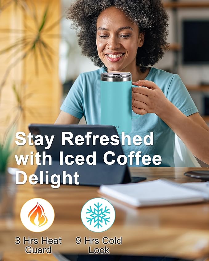 Insulated Coffee Mug 24 oz, Double Wall Stainless Steel Coffee Mug with Lids, Leak-Proof & Detachable Slider Lid for Thorough Clean, Keeps Coffee Cold for 9 Hrs, Suitable for Camp Home Office