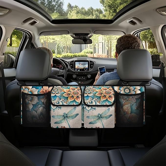 Dreaweet Boho Dragonfly Trunk Organizer for Car Women Collapsible Car Organizer and Back Seat Storage Hanging Portable Trunk Organizer SUV Storage Car Accessories for Trucks Minivan