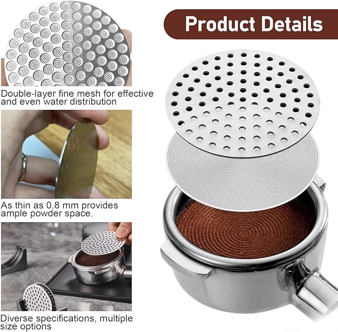 2 Pack 58mm Espresso Puck Screens, 1.7mm Thick 150μm Stainless Steel Filter Plates, Reusable Lower Shower Screens for Standard 58mm & E61 Portafilter Baskets, Anti-Channeling Tools